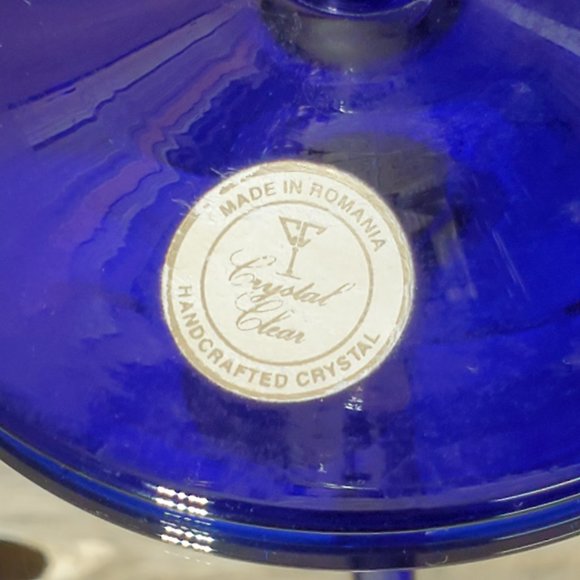 Romanian Crystal Tapered Candle Holder - Cobalt & Aegean Gold. Made in Romania - Picture 9 of 10